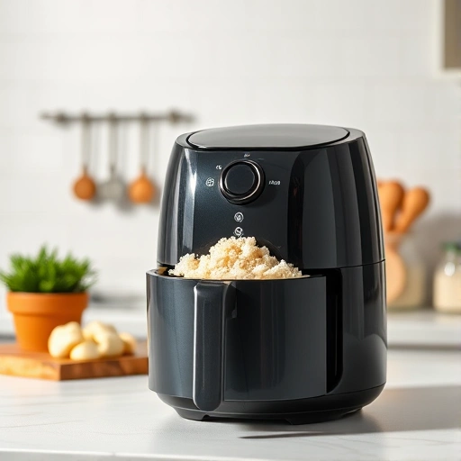 Measuring 0.75 cups of rice on a digital scale for air fryer recipes