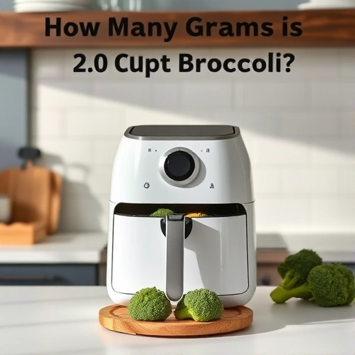Measuring 2.0 cups of broccoli on a kitchen scale for air fryer recipes