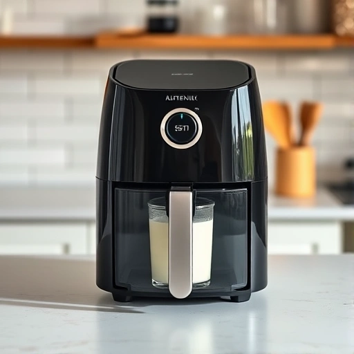 Measuring cup filled with buttermilk next to a digital scale showing millilitres