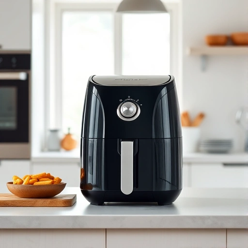 Measuring 1.75 cups of almond milk in a jug next to an air fryer