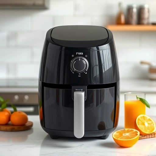 Measuring 2.0 cups of orange juice in a glass measuring jug for air fryer recipes.