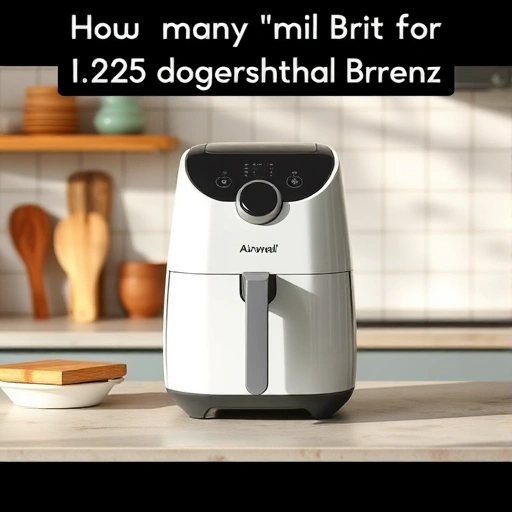 Measuring 2.25 cups of chicken broth in a jug next to an air fryer