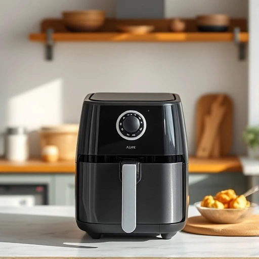 Measuring 2.75 cups of almond milk in a jug next to an air fryer