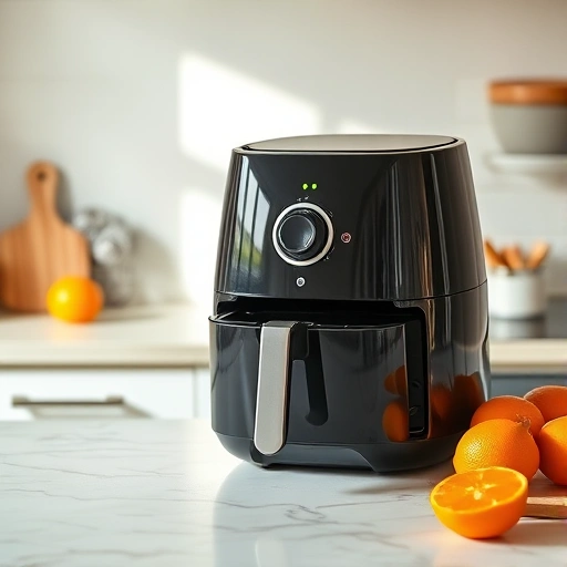 Measuring 3.0 cups of orange juice in a jug alongside an air fryer