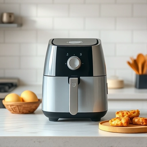 Measuring 3.0 cups of buttermilk in a jug next to an air fryer