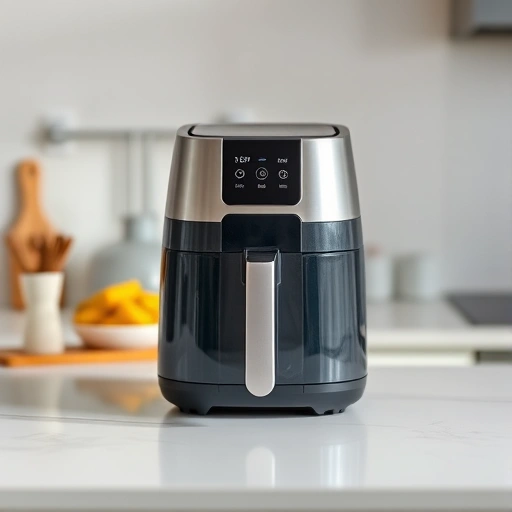 Measuring 3.0 cups of evaporated milk in a jug next to an air fryer