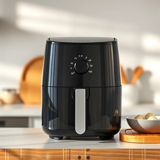Measuring 3.0 cups of oat milk in a jug next to an air fryer