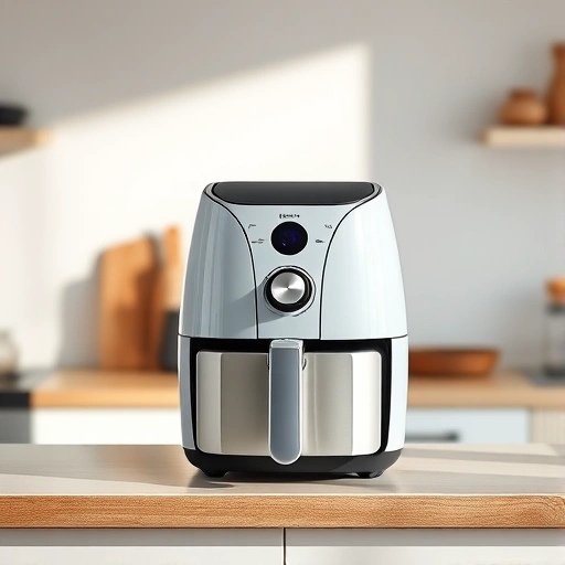 Measuring 3.25 cups of vegetable oil in a jug next to an air fryer