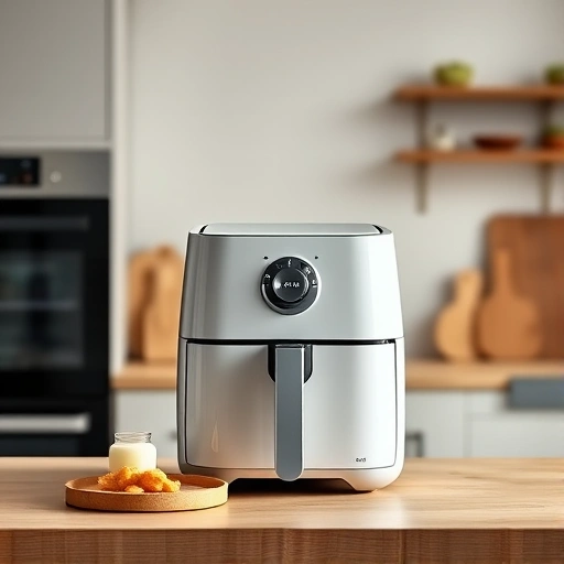 Measuring 3.25 cups of buttermilk in a jug next to an air fryer