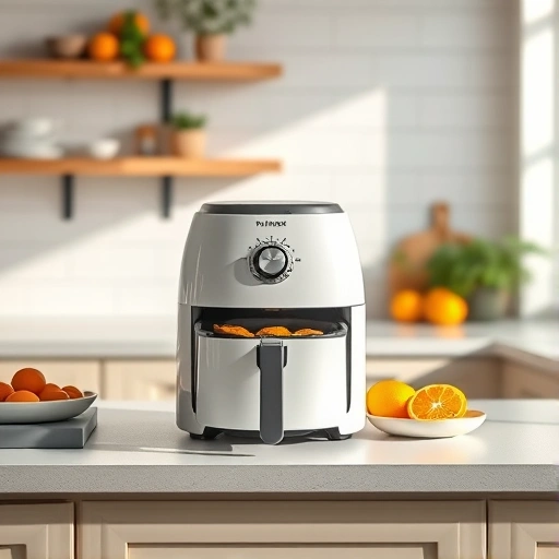 Measuring 3.5 cups of orange juice in a jug next to an air fryer