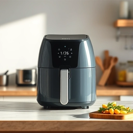 Measuring 3.75 cups of almond milk in a jug next to an air fryer