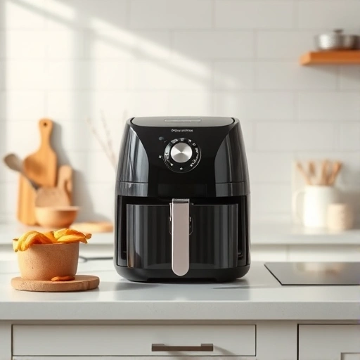 Measuring 3.75 cups of oat milk in a jug next to an air fryer