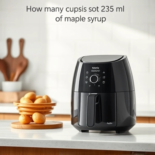 Measuring 235 ml of maple syrup in a cup for air fryer recipes