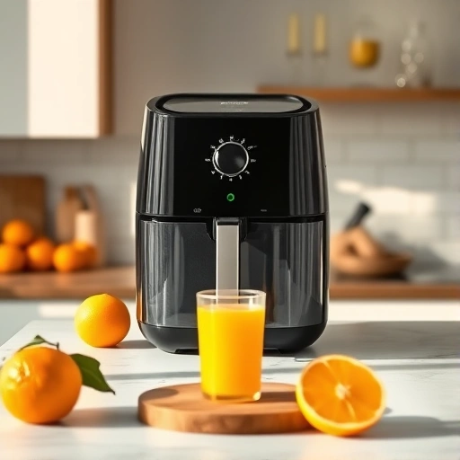 Measuring 860 ml of orange juice in a cup for air fryer recipes