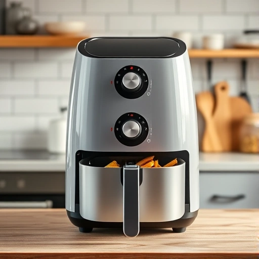 Measuring 25g of granulated sugar in a small bowl next to an air fryer