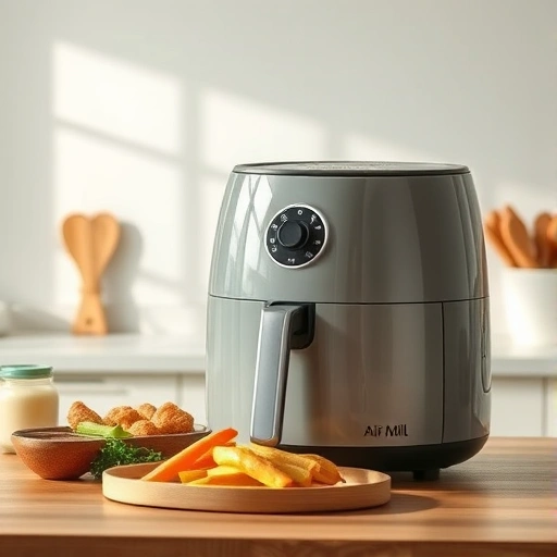 Measuring 15g of soy milk in a glass next to an air fryer