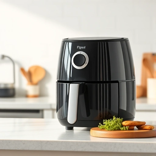Measuring 25g of soy milk in a glass next to an air fryer