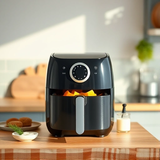 Measuring 75g of soy milk in a jug next to an air fryer