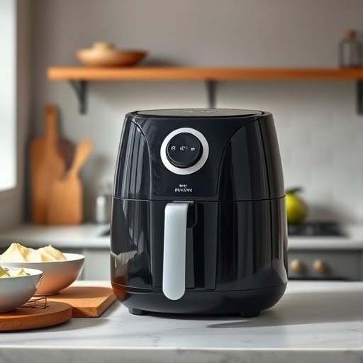 Measuring jug with 250g whipping cream next to air fryer