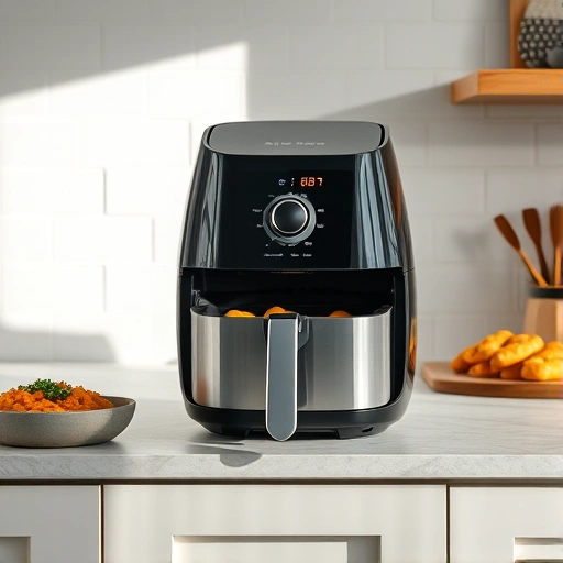 Measuring 30g of olive oil in a glass cup next to an air fryer