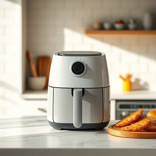 Measuring 125g of vegetable oil in a glass cup next to an air fryer
