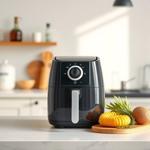 Digital kitchen scale measuring 20g of coconut oil next to air fryer