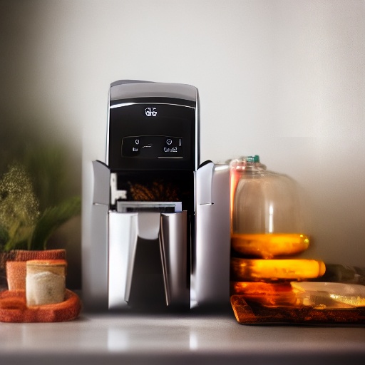 Measuring 200g of sesame oil in a glass cup next to an air fryer
