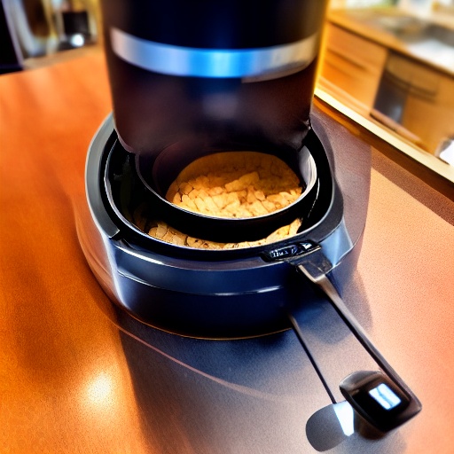 Measuring 40g of molasses in a spoon next to an air fryer