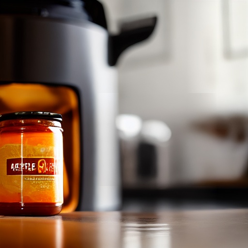 A jar of marmalade on a kitchen scale showing 25g