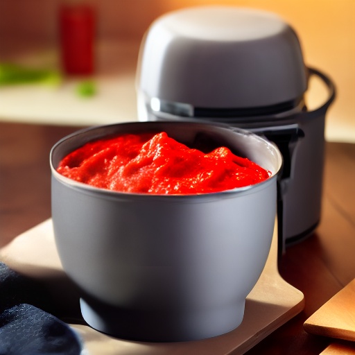 25g tomato paste measured in a spoon next to an air fryer
