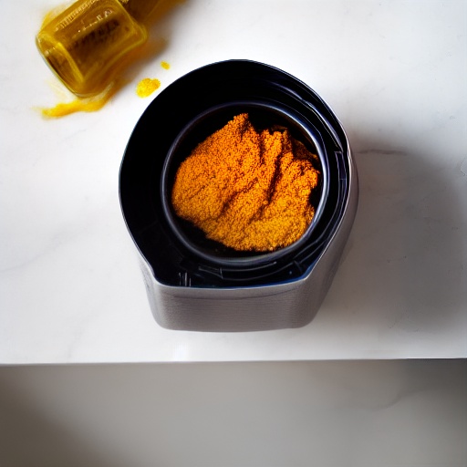 Measuring 20g of mustard in a spoon next to an air fryer