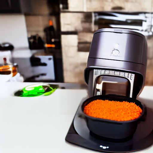 Measuring 40g of soy sauce in a small bowl next to an air fryer