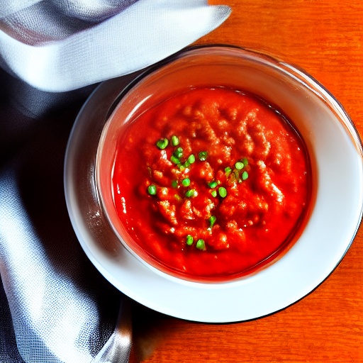 A measuring cup filled with 1000g of chilli sauce next to an air fryer