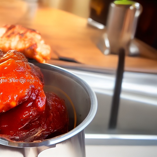Measuring 150g of bbq sauce in a glass bowl with digital scales