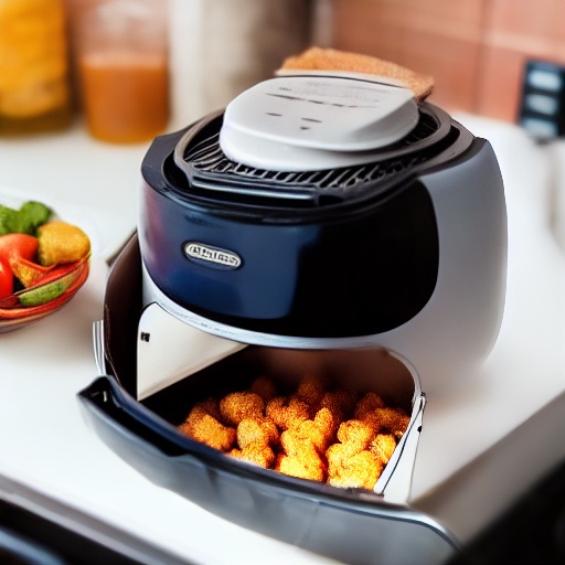 250g of chopped onion on a kitchen scale next to an air fryer
