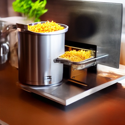 75g of cooked rice measured in a bowl next to an air fryer