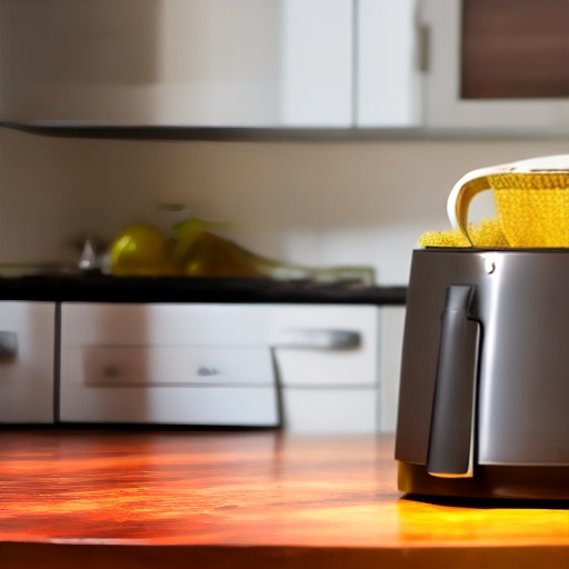 Measuring cup filled with honey next to an air fryer