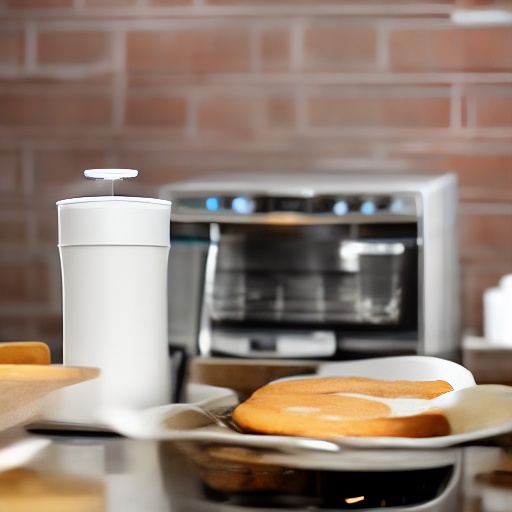 Measuring whipping cream in a cup next to an air fryer