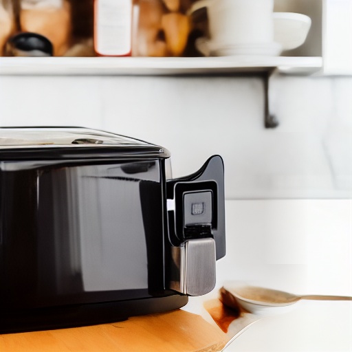 Measuring worcestershire sauce in a cup next to an air fryer