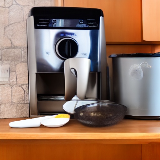Measuring cup filled with chicken broth next to an air fryer