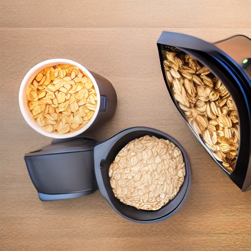 Measuring oats in a cup next to a digital scale showing ounces