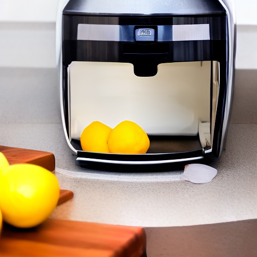 Measuring cup filled with lemonade next to an air fryer