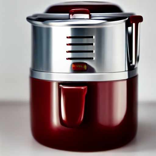 Measuring cup filled with tomato ketchup next to an air fryer