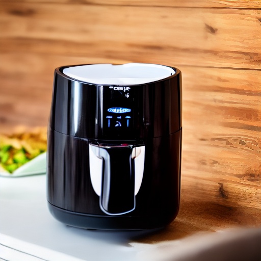 Measuring cup filled with hot sauce next to an air fryer