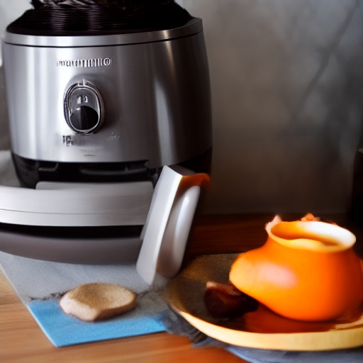 Measuring cup filled with molasses next to an air fryer