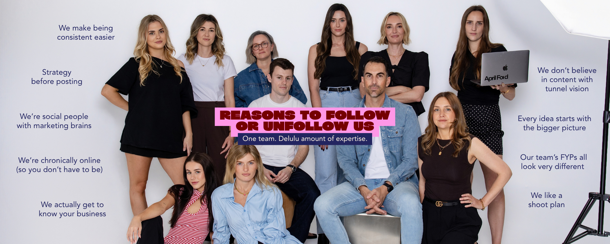 The Gimmie Social team with reasons to follow or unfollow us