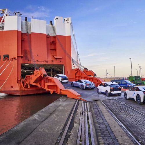 RoRo (Roll-on/Roll-off) shipping, where vehicles roll on and off the vessel without the use of cranes.