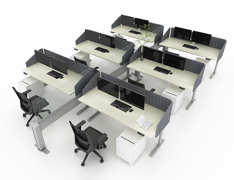 Friant eight person benching system with sit stand desks and storage