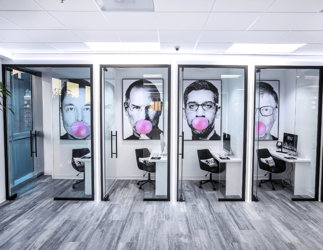 Teilen private focus booths with glass fronts and graphic side panels