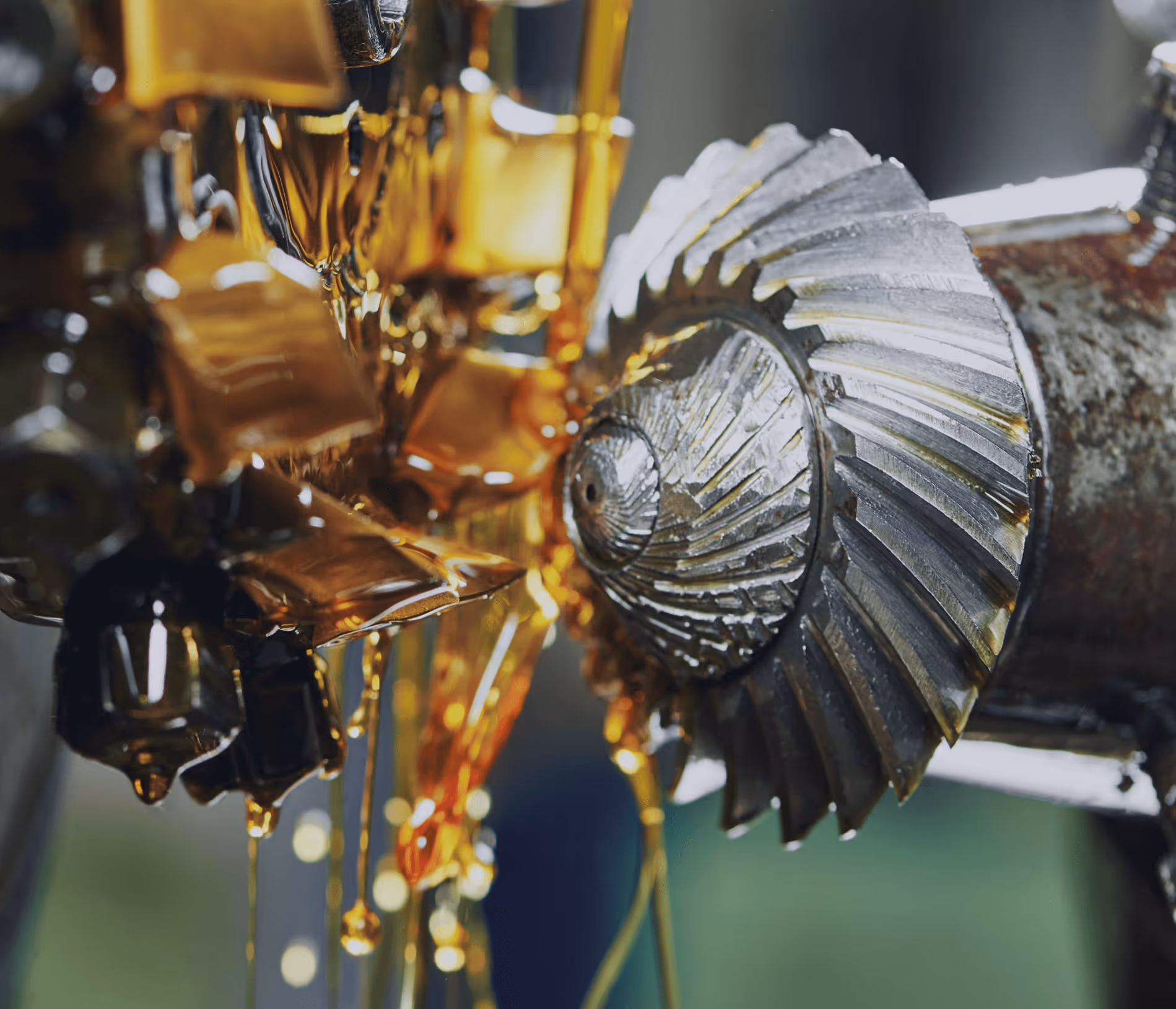 Coolant being poured on a part while it is being machined